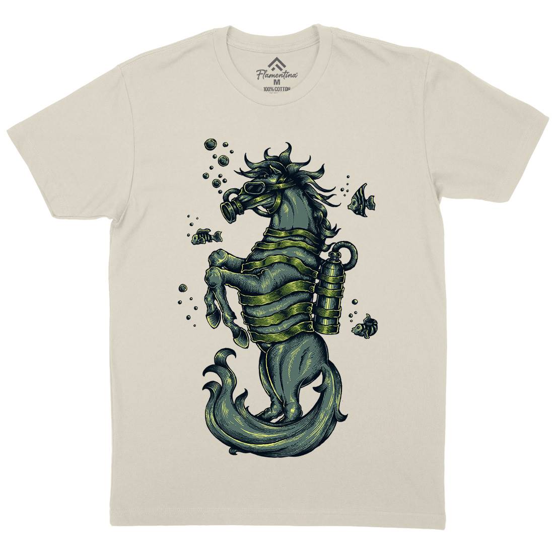 Sea Horse Mens Organic Crew Neck T-Shirt Navy A463