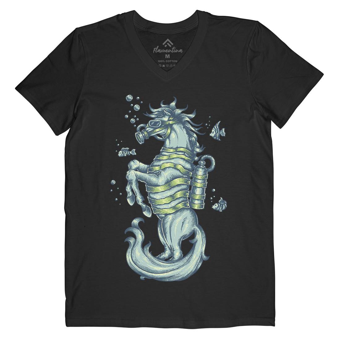 Sea Horse Mens Organic V-Neck T-Shirt Navy A463
