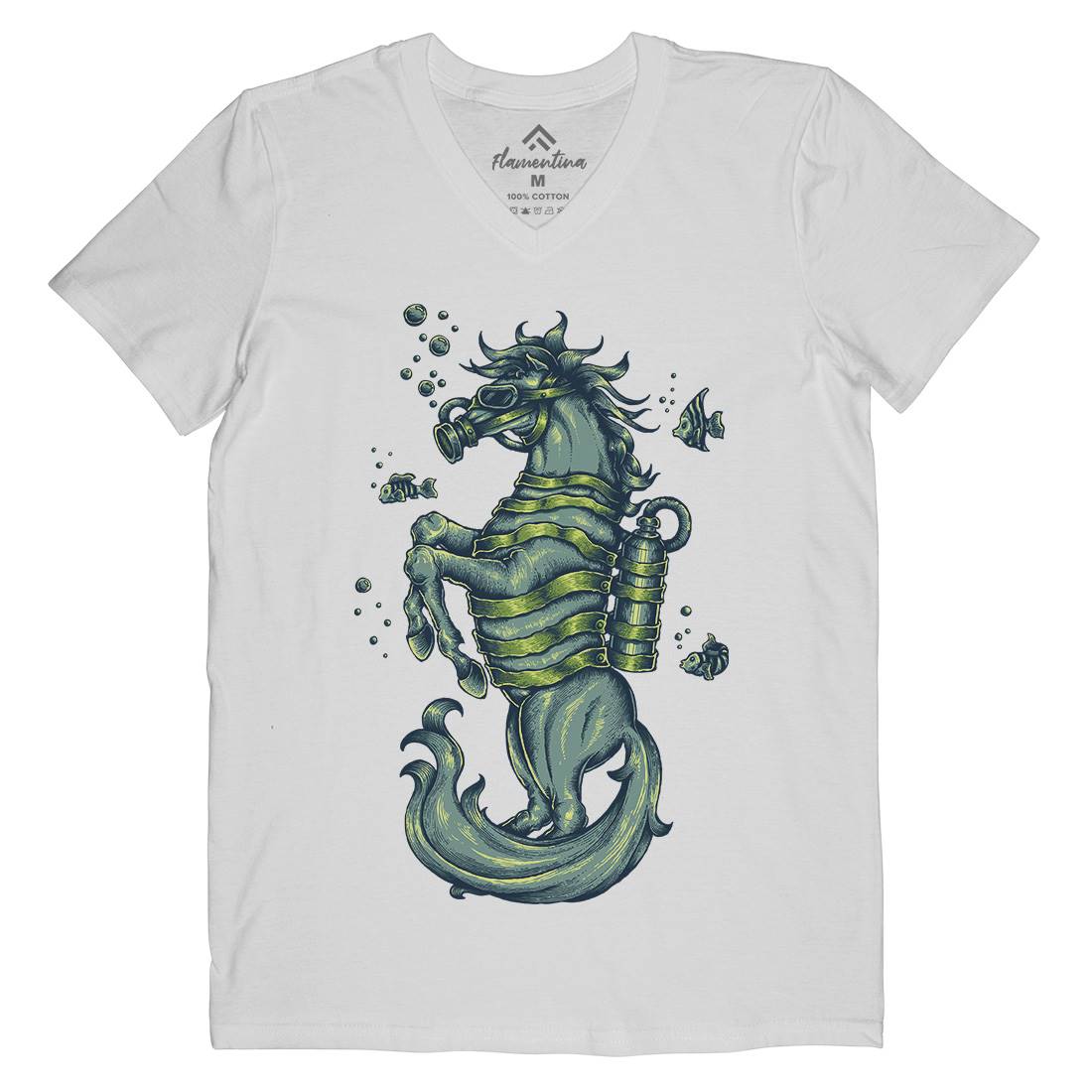 Sea Horse Mens Organic V-Neck T-Shirt Navy A463