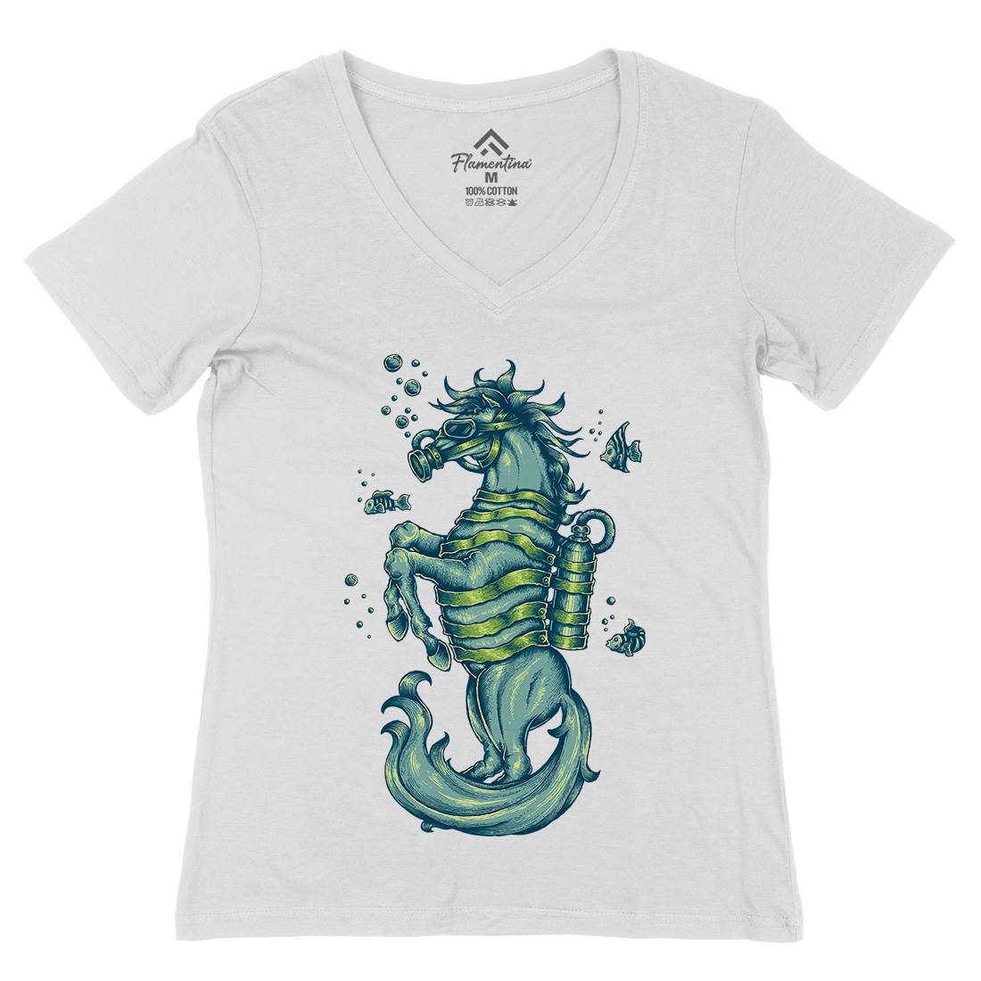 Sea Horse Womens Organic V-Neck T-Shirt Navy A463