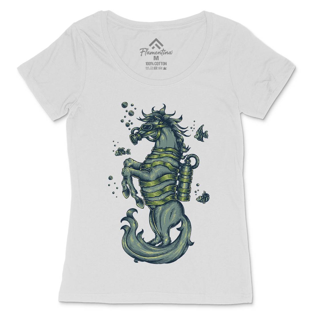 Sea Horse Womens Scoop Neck T-Shirt Navy A463