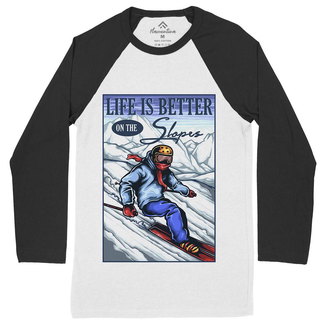 Ski Life Mens Long Sleeve Baseball T-Shirt Sport A464