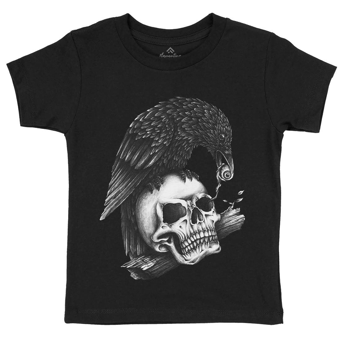 Skull Crow Kids Crew Neck T-Shirt Navy A466