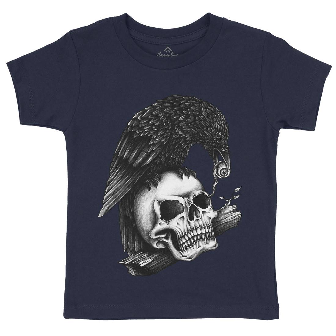 Skull Crow Kids Organic Crew Neck T-Shirt Navy A466