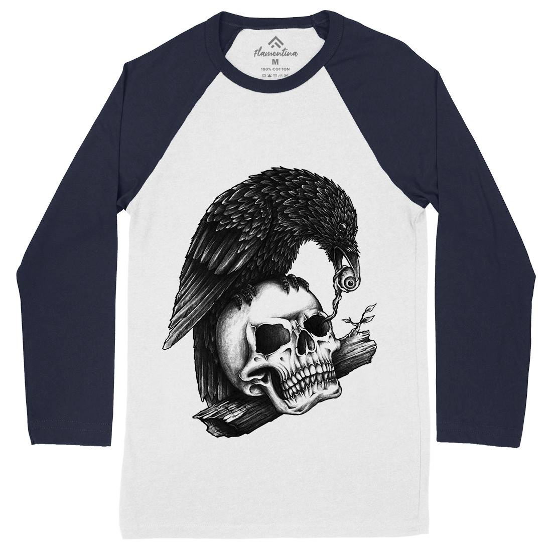 Skull Crow Mens Long Sleeve Baseball T-Shirt Navy A466