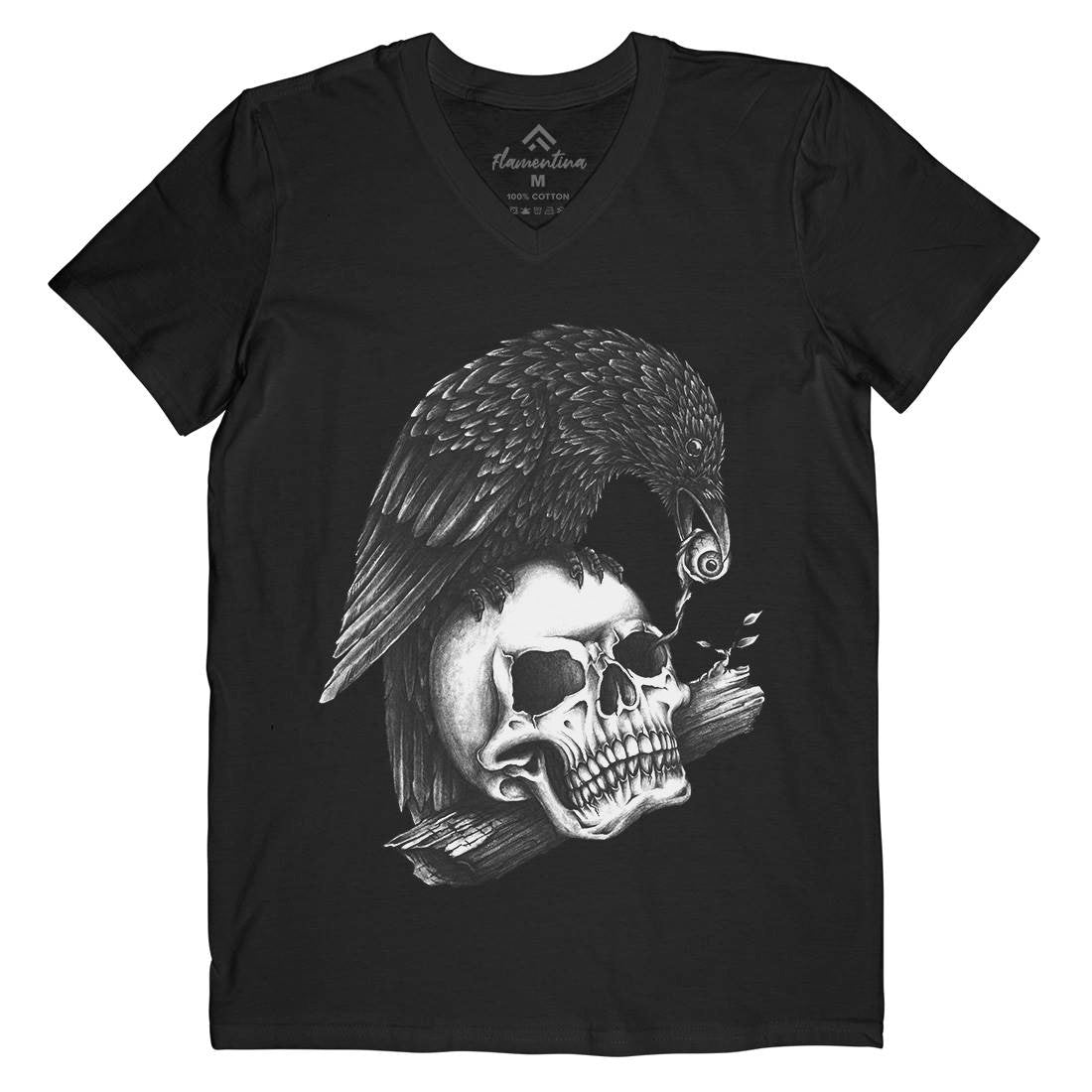 Skull Crow Mens V-Neck T-Shirt Navy A466
