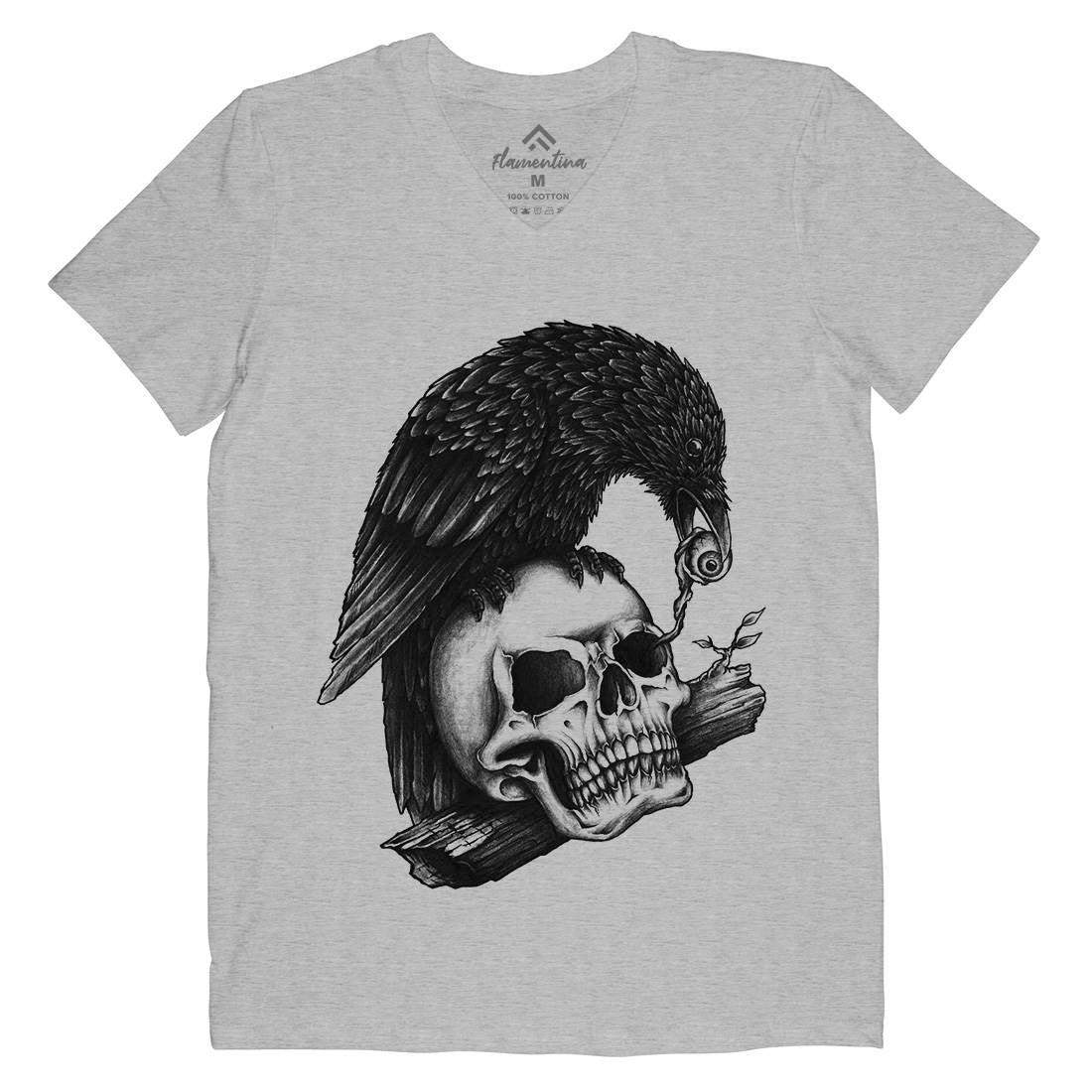 Skull Crow Mens Organic V-Neck T-Shirt Navy A466