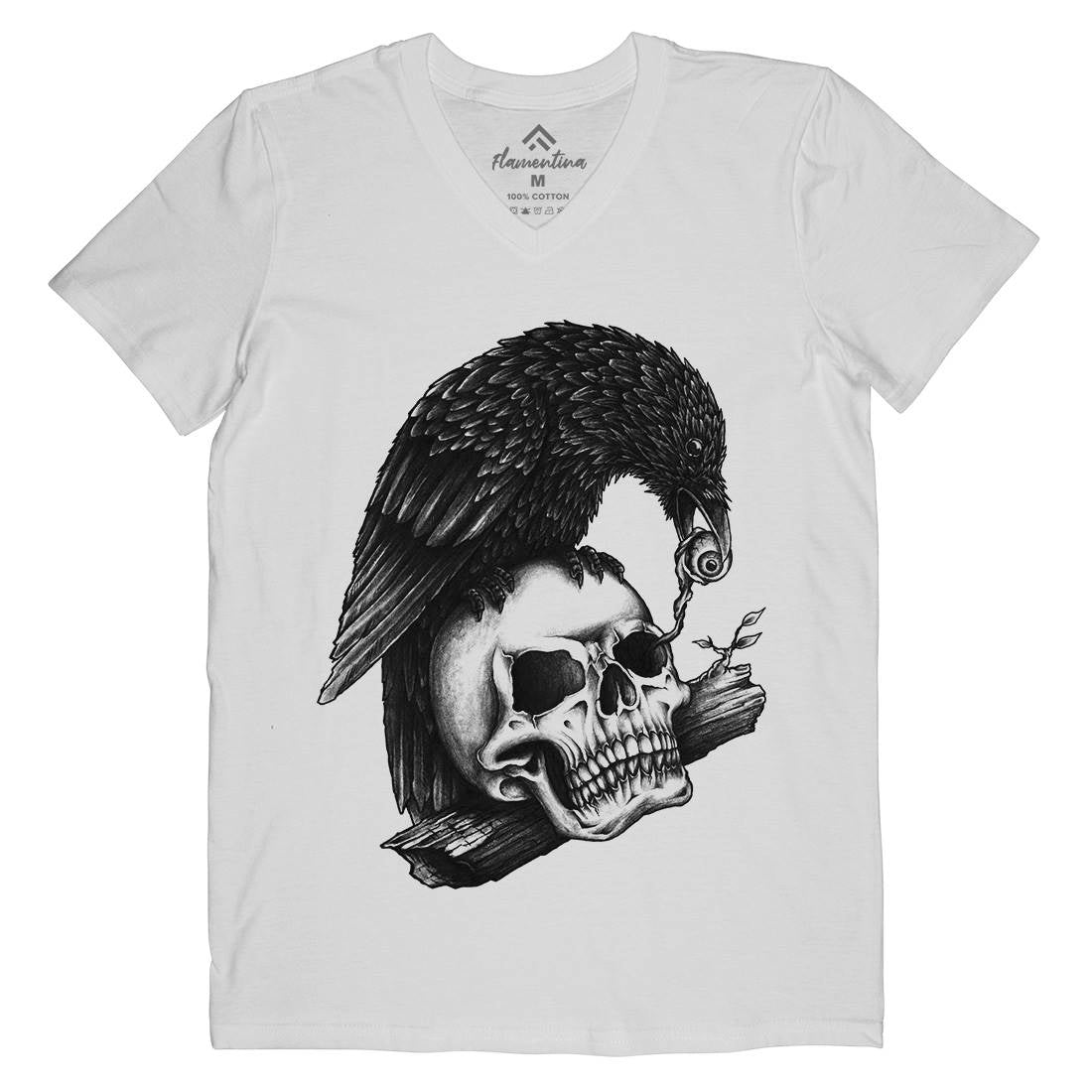 Skull Crow Mens V-Neck T-Shirt Navy A466