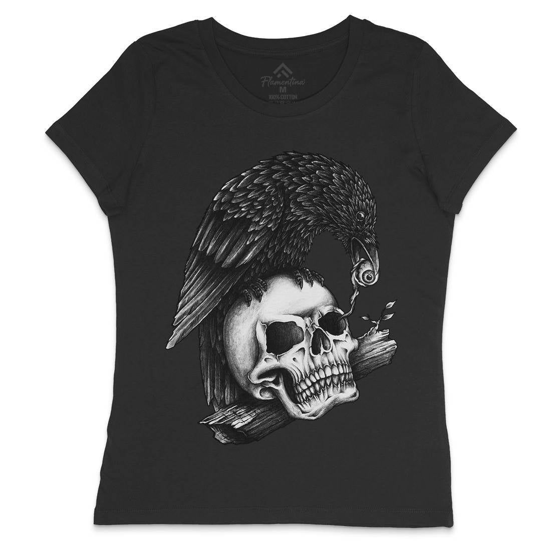 Skull Crow Womens Crew Neck T-Shirt Navy A466