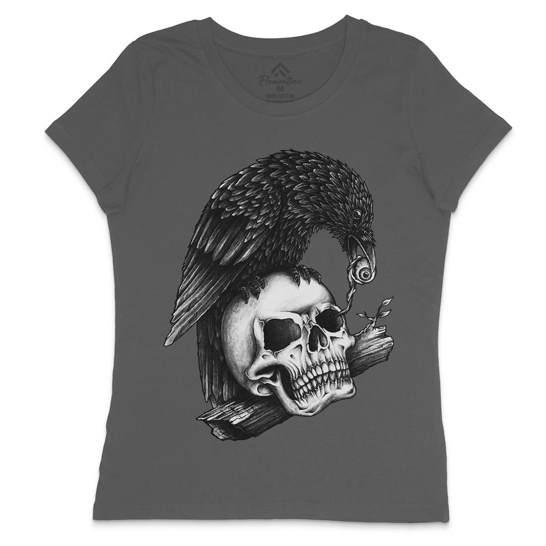 Skull Crow Womens Crew Neck T-Shirt Navy A466