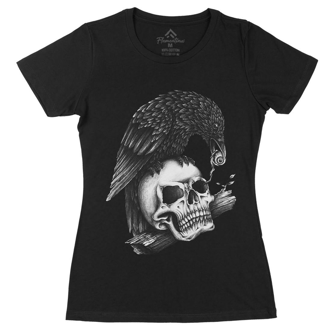 Skull Crow Womens Organic Crew Neck T-Shirt Navy A466