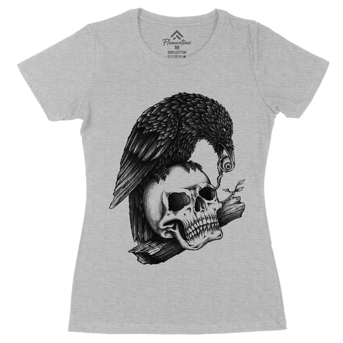 Skull Crow Womens Organic Crew Neck T-Shirt Navy A466