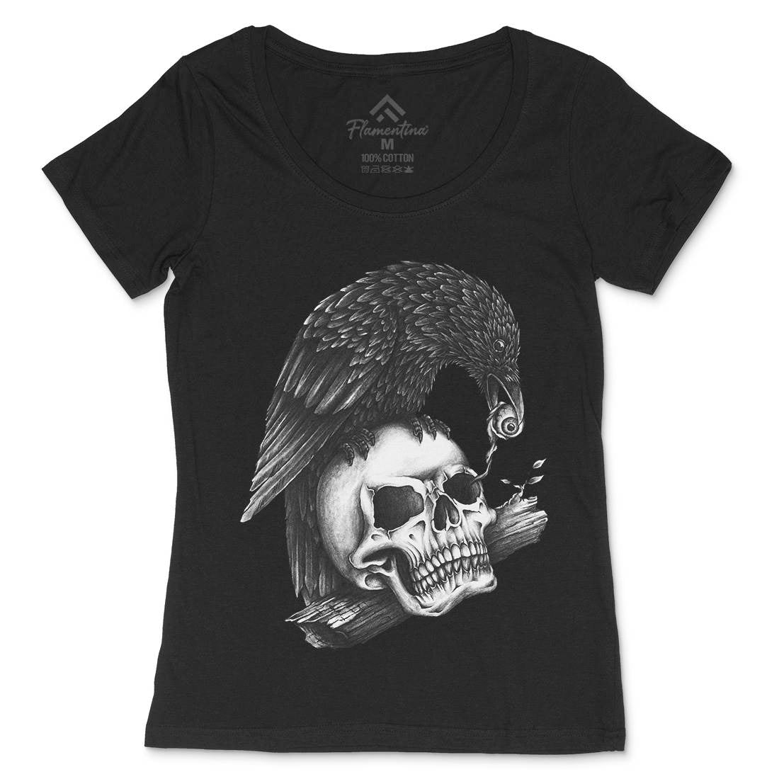 Skull Crow Womens Scoop Neck T-Shirt Navy A466
