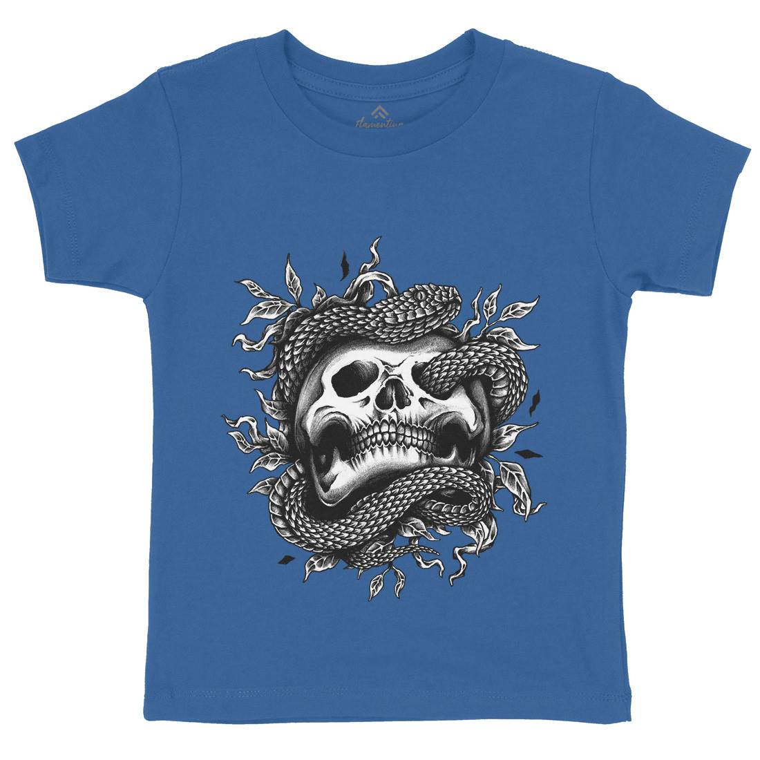 Skull Snake Kids Crew Neck T-Shirt Navy A467