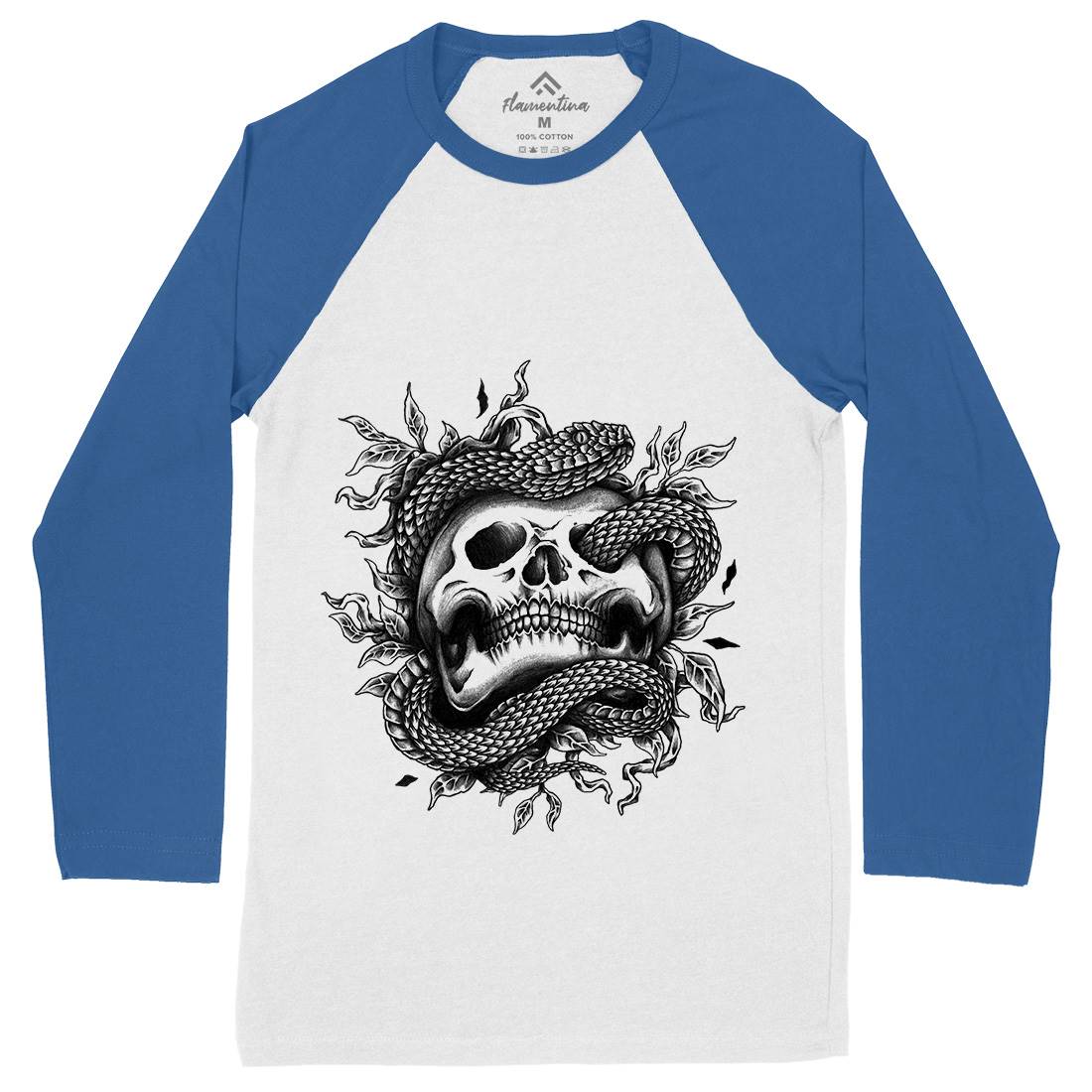 Skull Snake Mens Long Sleeve Baseball T-Shirt Navy A467