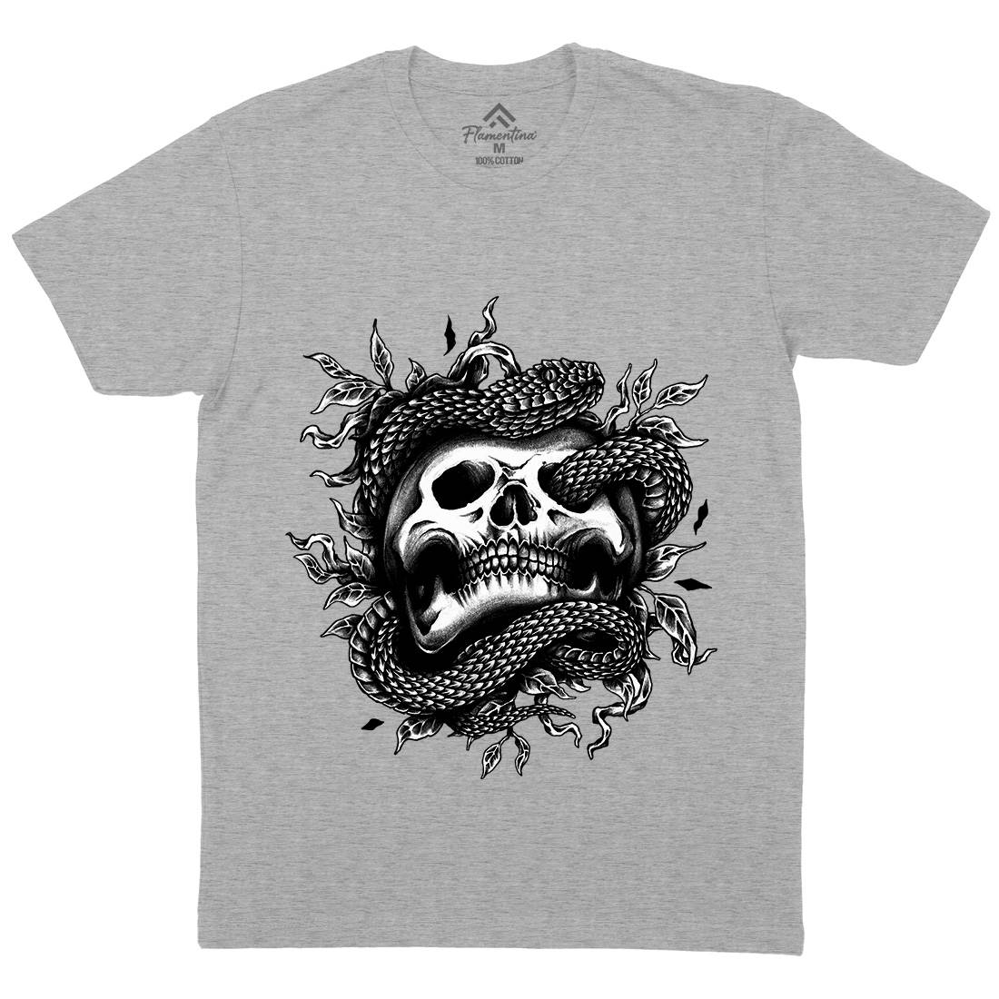 Skull Snake Mens Organic Crew Neck T-Shirt Navy A467