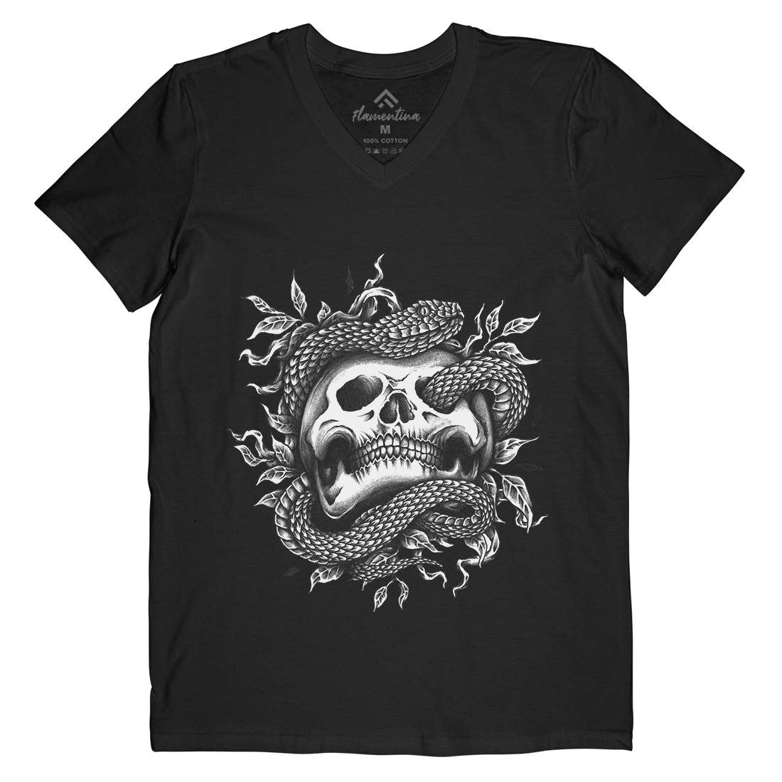Skull Snake Mens Organic V-Neck T-Shirt Navy A467