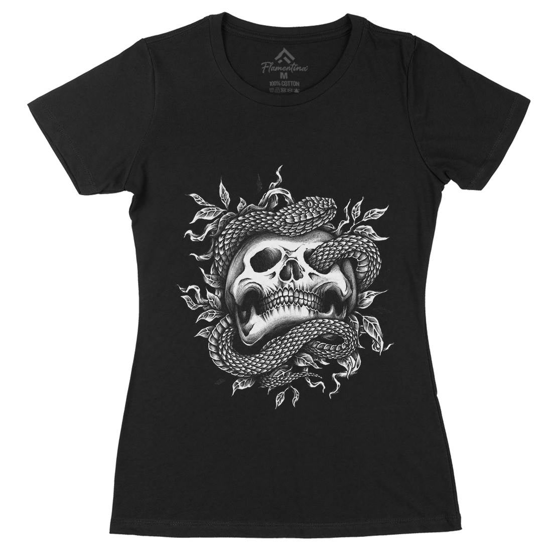 Skull Snake Womens Organic Crew Neck T-Shirt Navy A467