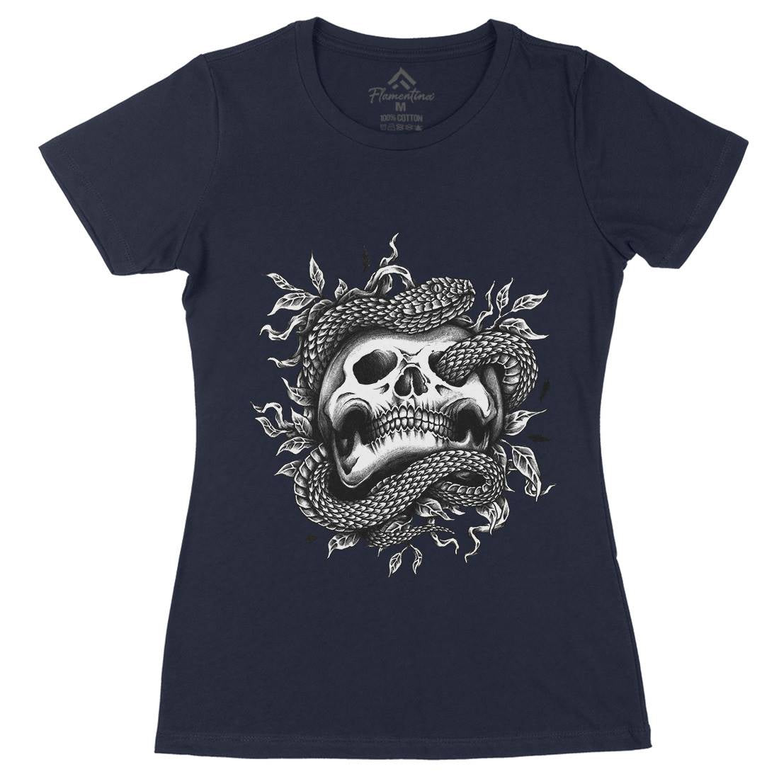 Skull Snake Womens Organic Crew Neck T-Shirt Navy A467