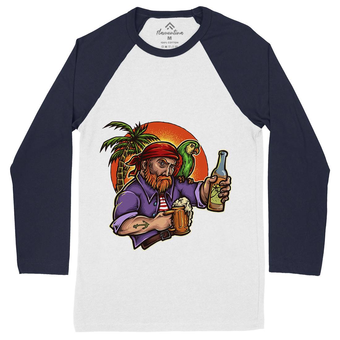 Sunset Beer Mens Long Sleeve Baseball T-Shirt Navy A471