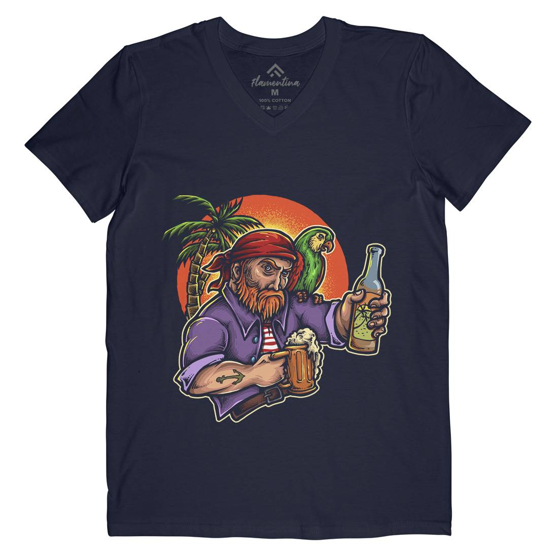 Sunset Beer Mens Organic V-Neck T-Shirt Navy A471