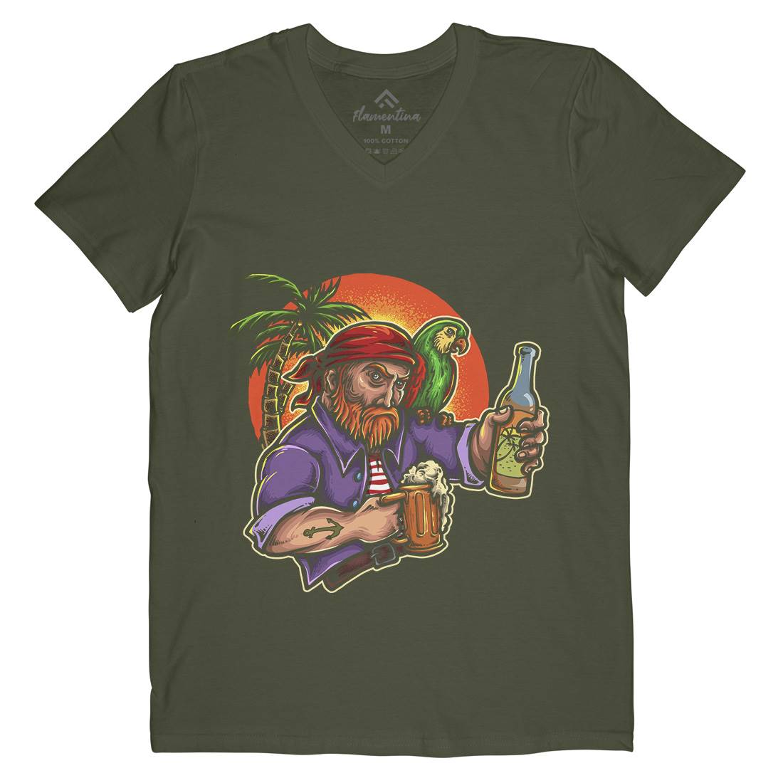 Sunset Beer Mens Organic V-Neck T-Shirt Navy A471