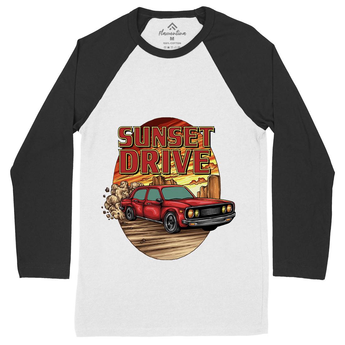 Sunset Drive Mens Long Sleeve Baseball T-Shirt Cars A472