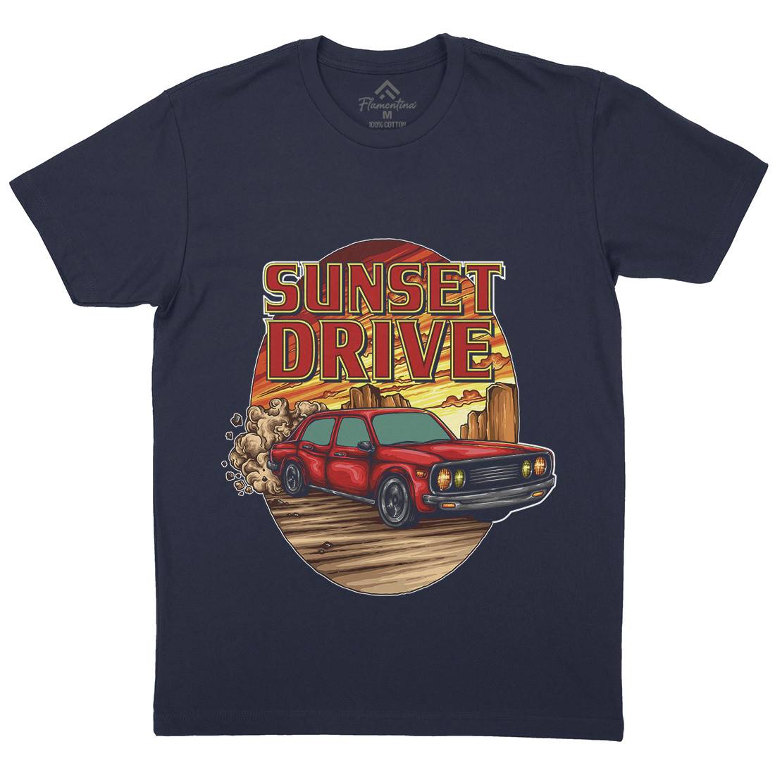 Sunset Drive Mens Organic Crew Neck T-Shirt Cars A472