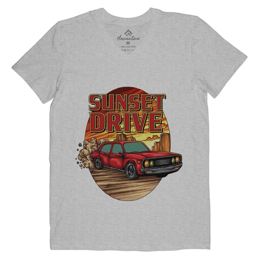 Sunset Drive Mens Organic V-Neck T-Shirt Cars A472