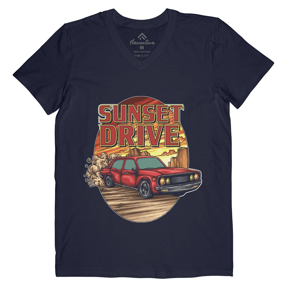 Sunset Drive Mens V-Neck T-Shirt Cars A472