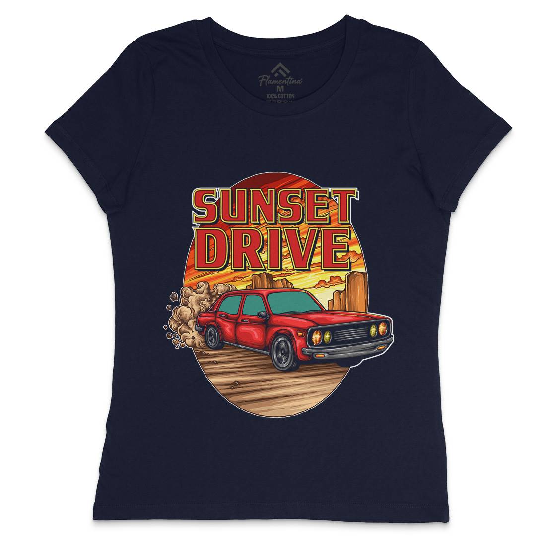 Sunset Drive Womens Crew Neck T-Shirt Cars A472