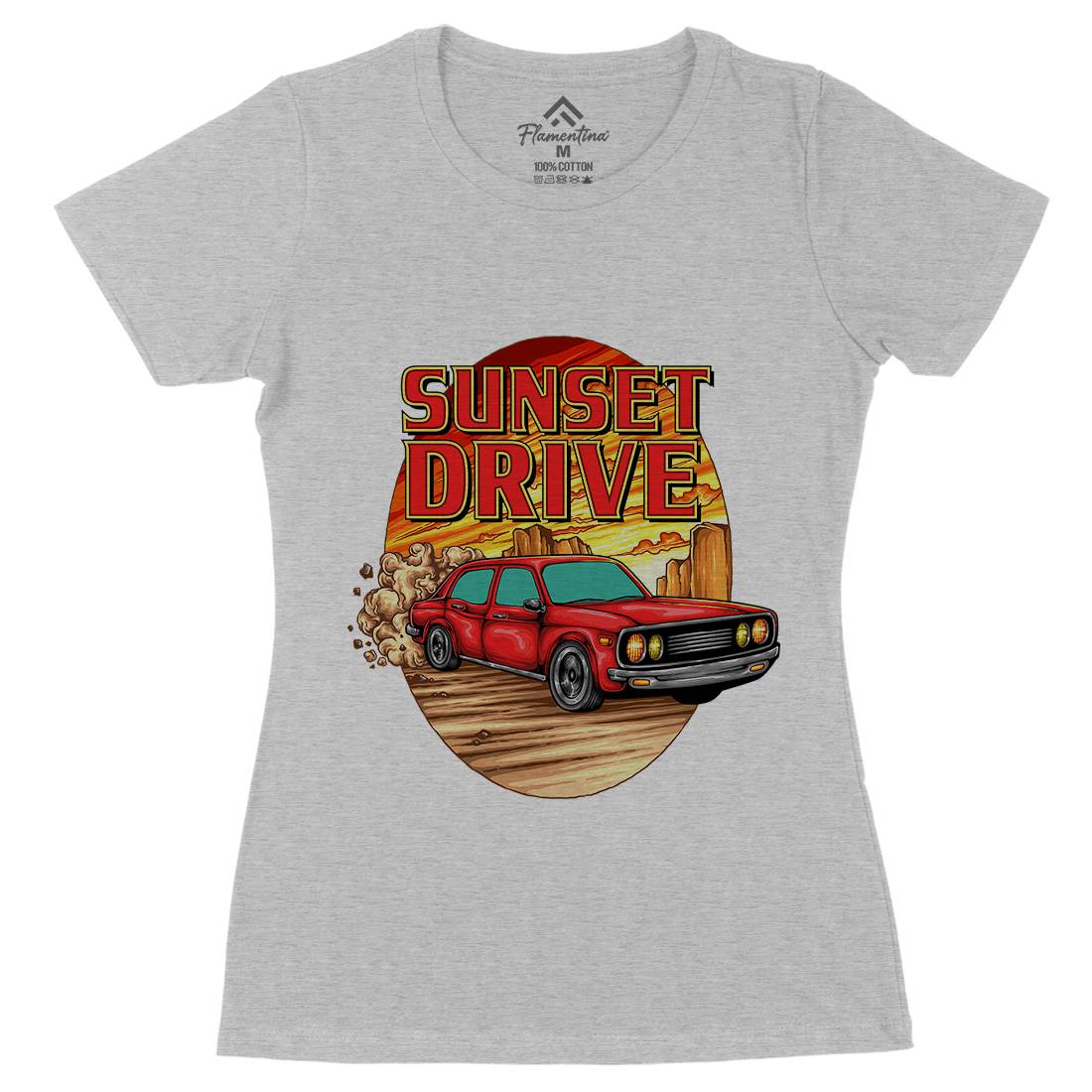 Sunset Drive Womens Organic Crew Neck T-Shirt Cars A472