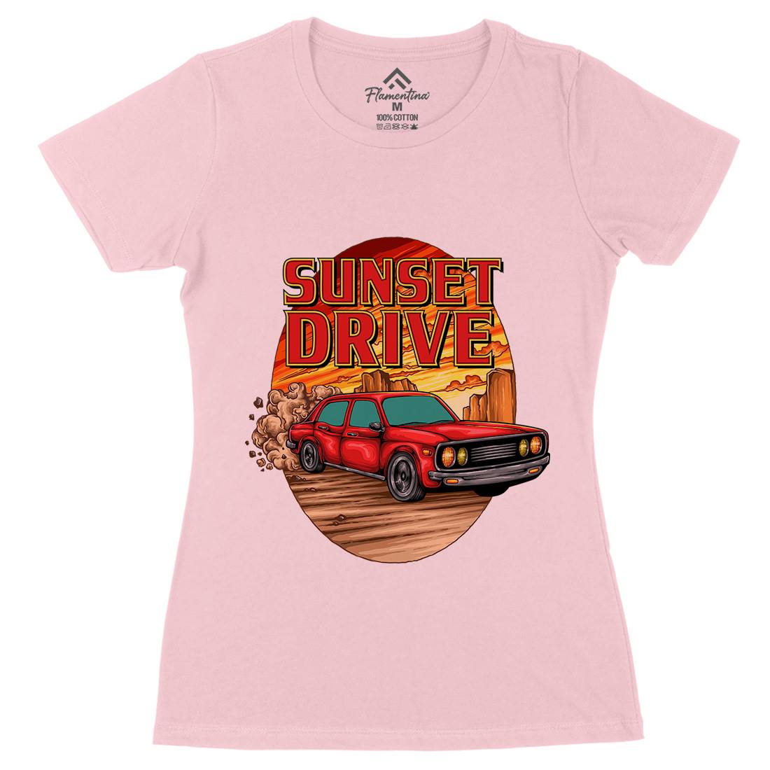 Sunset Drive Womens Organic Crew Neck T-Shirt Cars A472