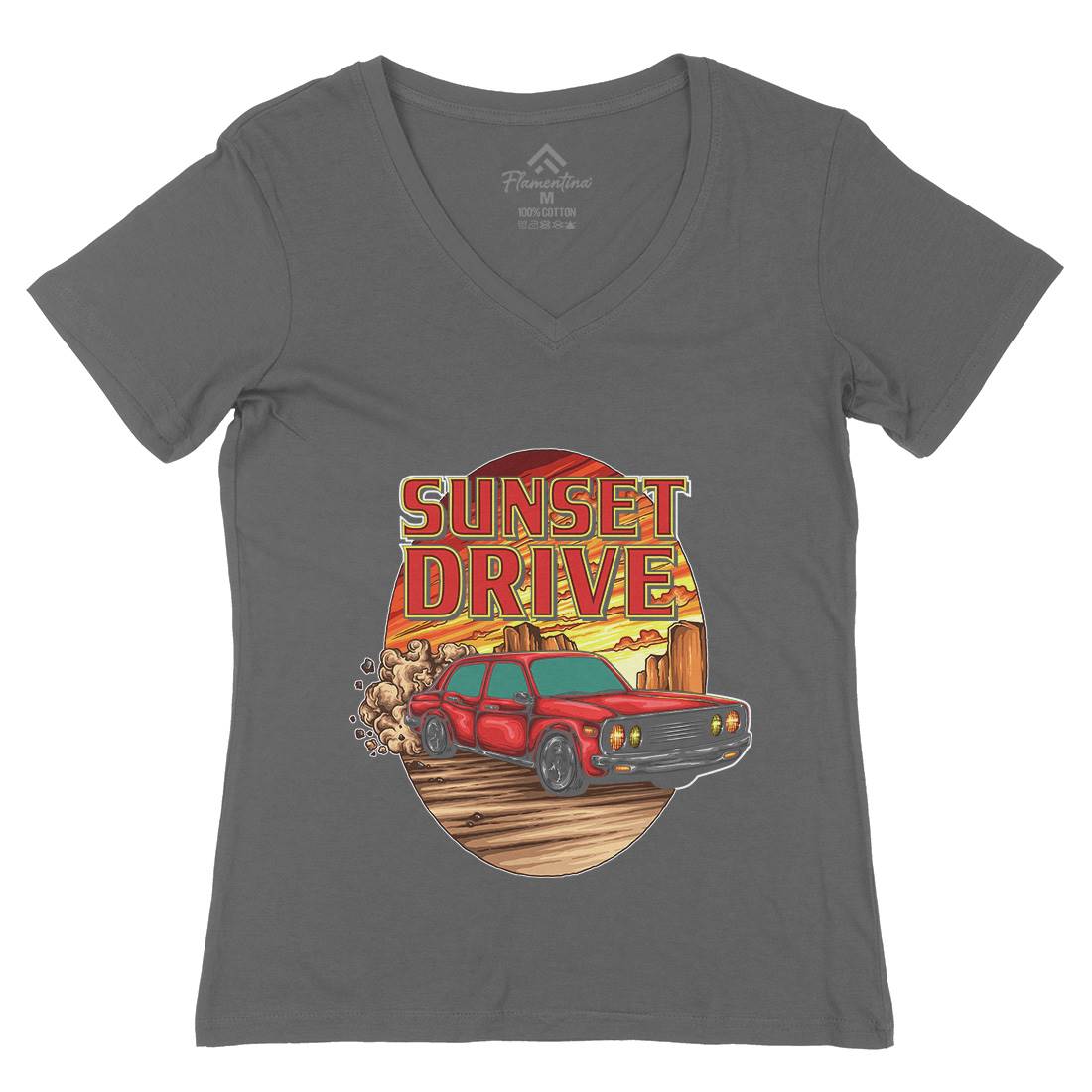 Sunset Drive Womens Organic V-Neck T-Shirt Cars A472