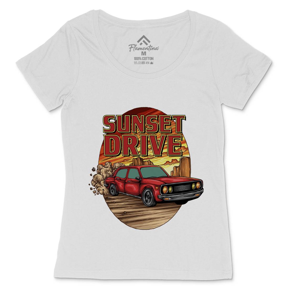 Sunset Drive Womens Scoop Neck T-Shirt Cars A472