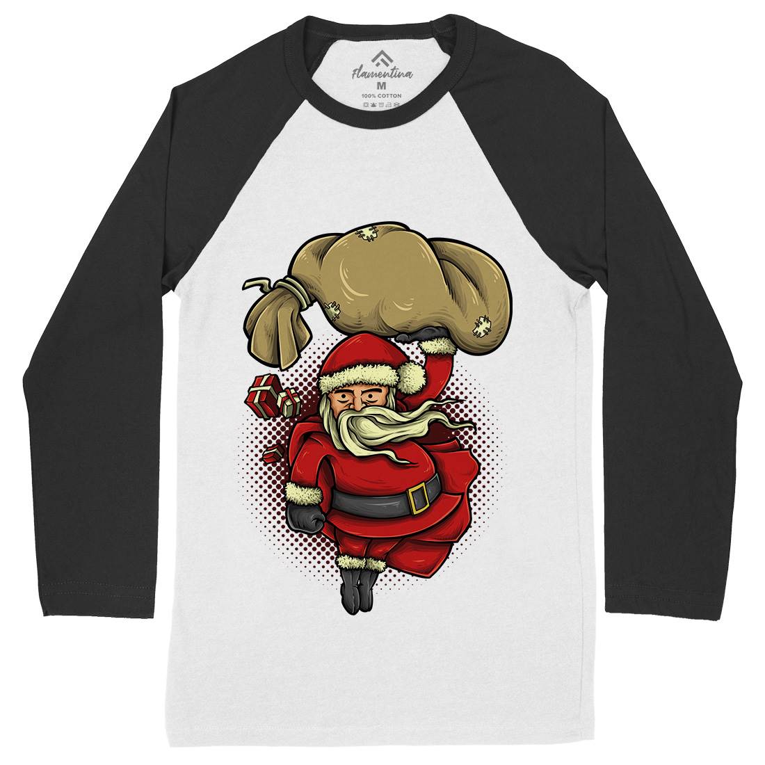 Super Santa Mens Long Sleeve Baseball T-Shirt Christmas A476