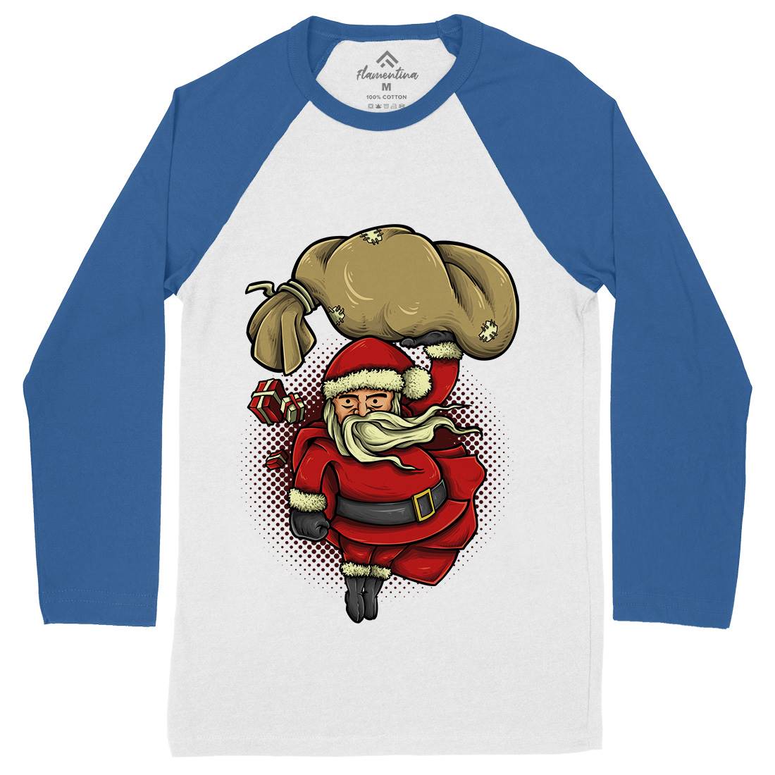 Super Santa Mens Long Sleeve Baseball T-Shirt Christmas A476