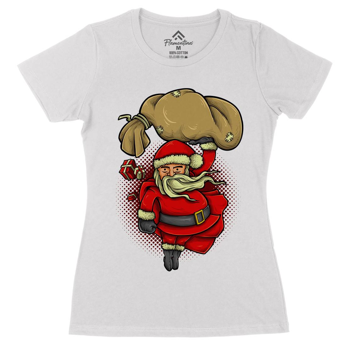 Super Santa Womens Organic Crew Neck T-Shirt Christmas A476