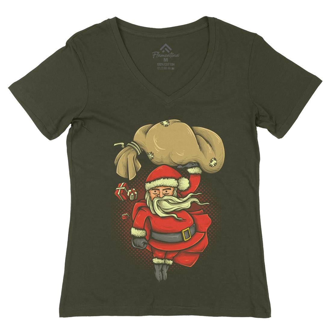 Super Santa Womens Organic V-Neck T-Shirt Christmas A476
