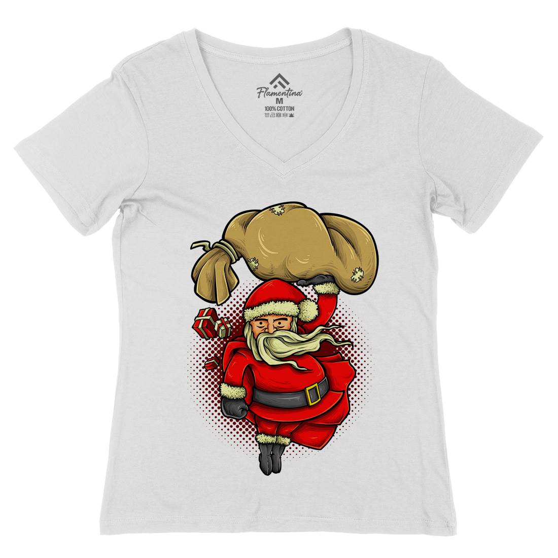 Super Santa Womens Organic V-Neck T-Shirt Christmas A476