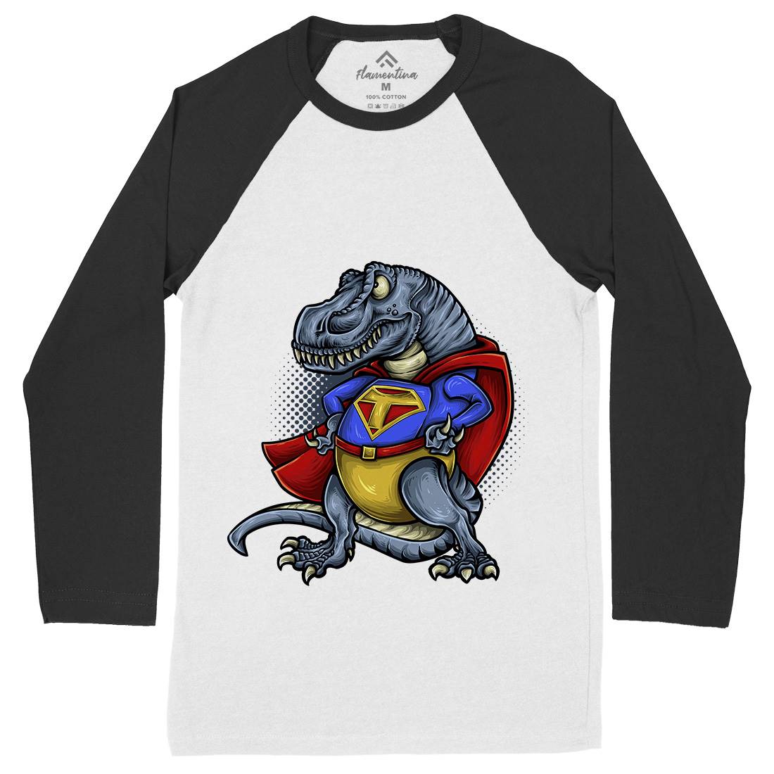 Super T-Rex Mens Long Sleeve Baseball T-Shirt Animals A478