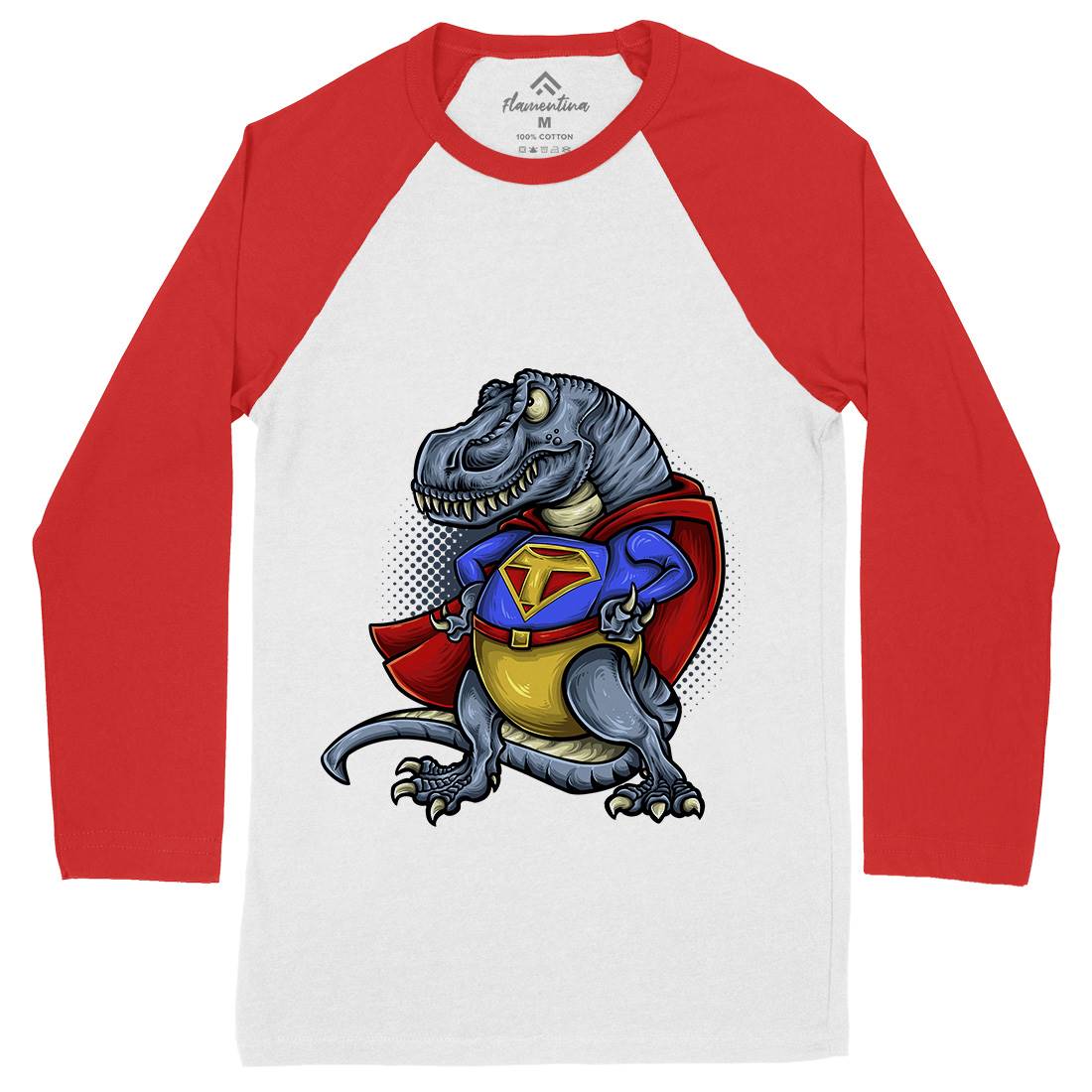 Super T-Rex Mens Long Sleeve Baseball T-Shirt Animals A478