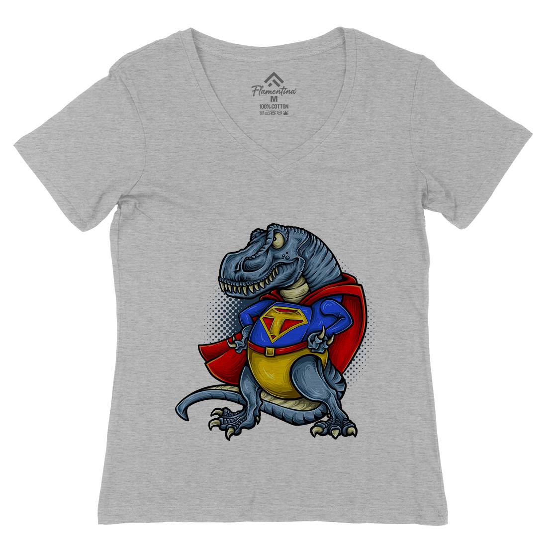 Super T-Rex Womens Organic V-Neck T-Shirt Animals A478