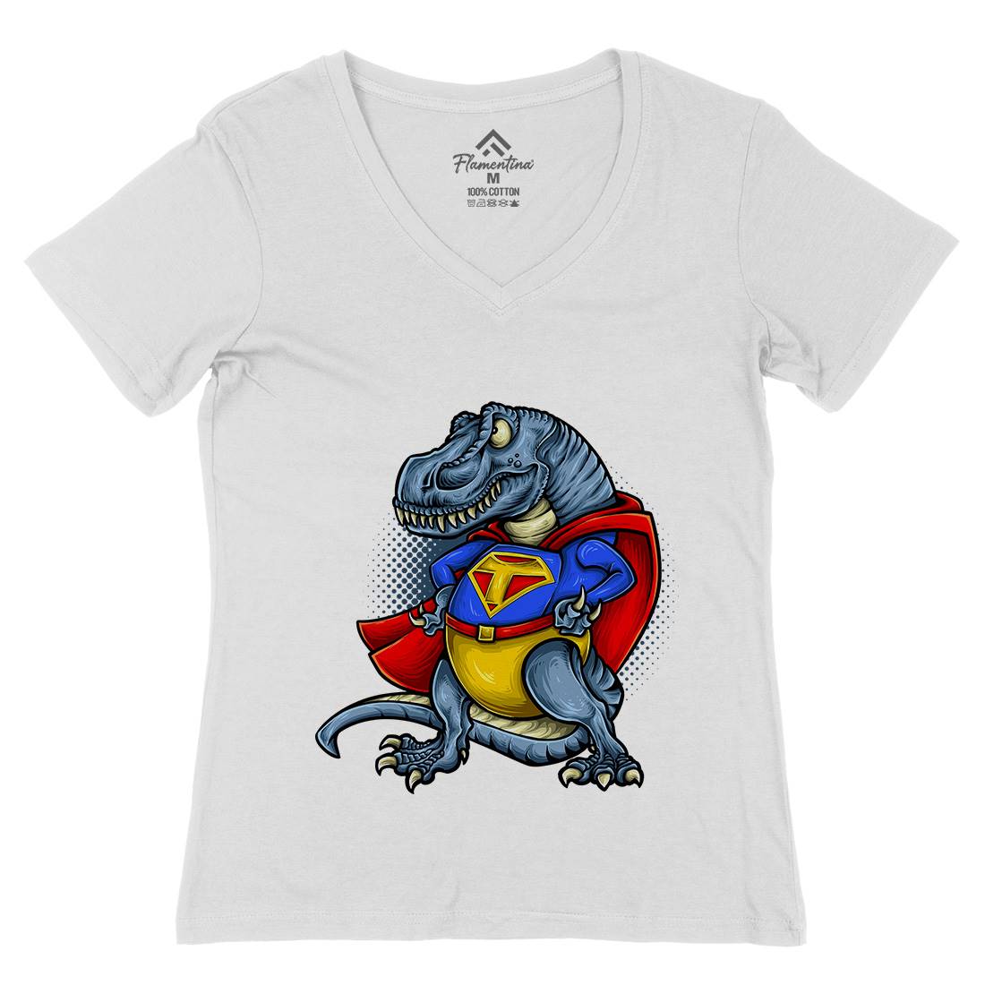Super T-Rex Womens Organic V-Neck T-Shirt Animals A478