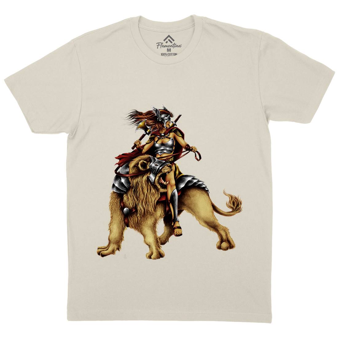Lion Rider Mens Organic Crew Neck T-Shirt Warriors A483