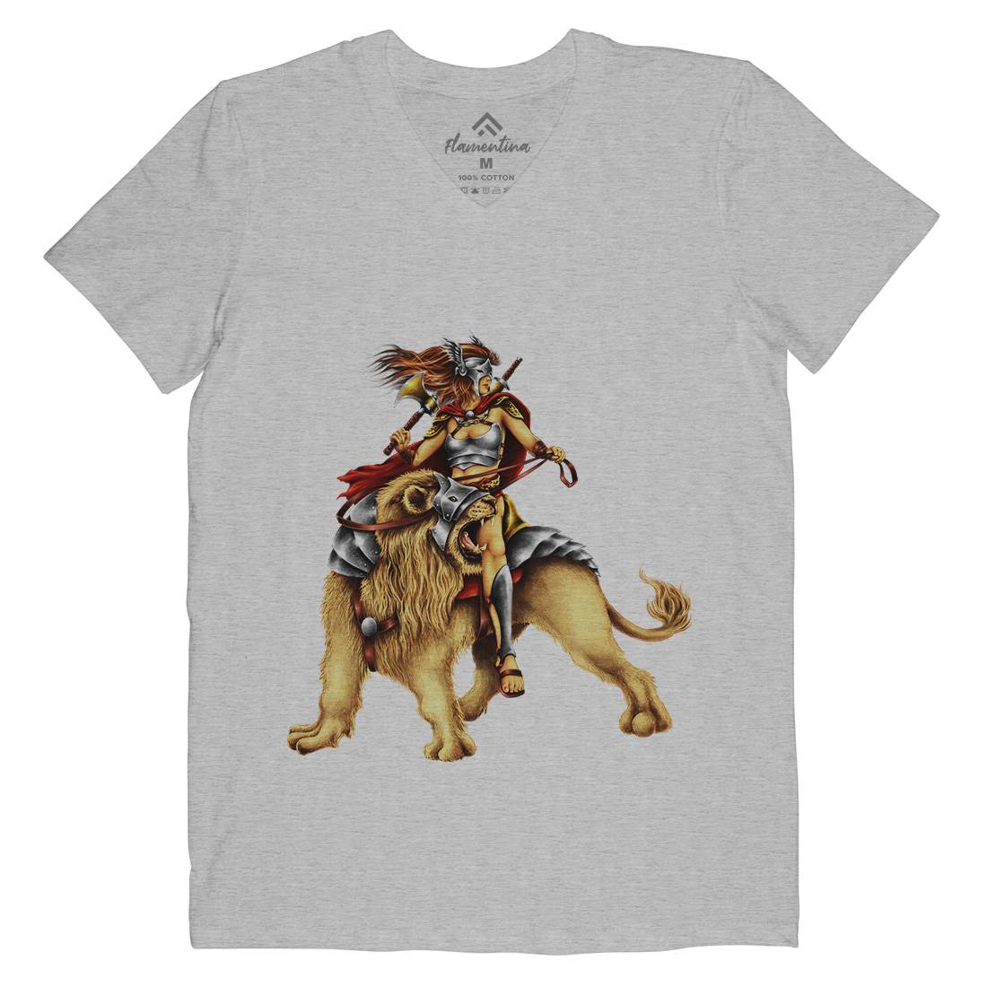 Lion Rider Mens Organic V-Neck T-Shirt Warriors A483