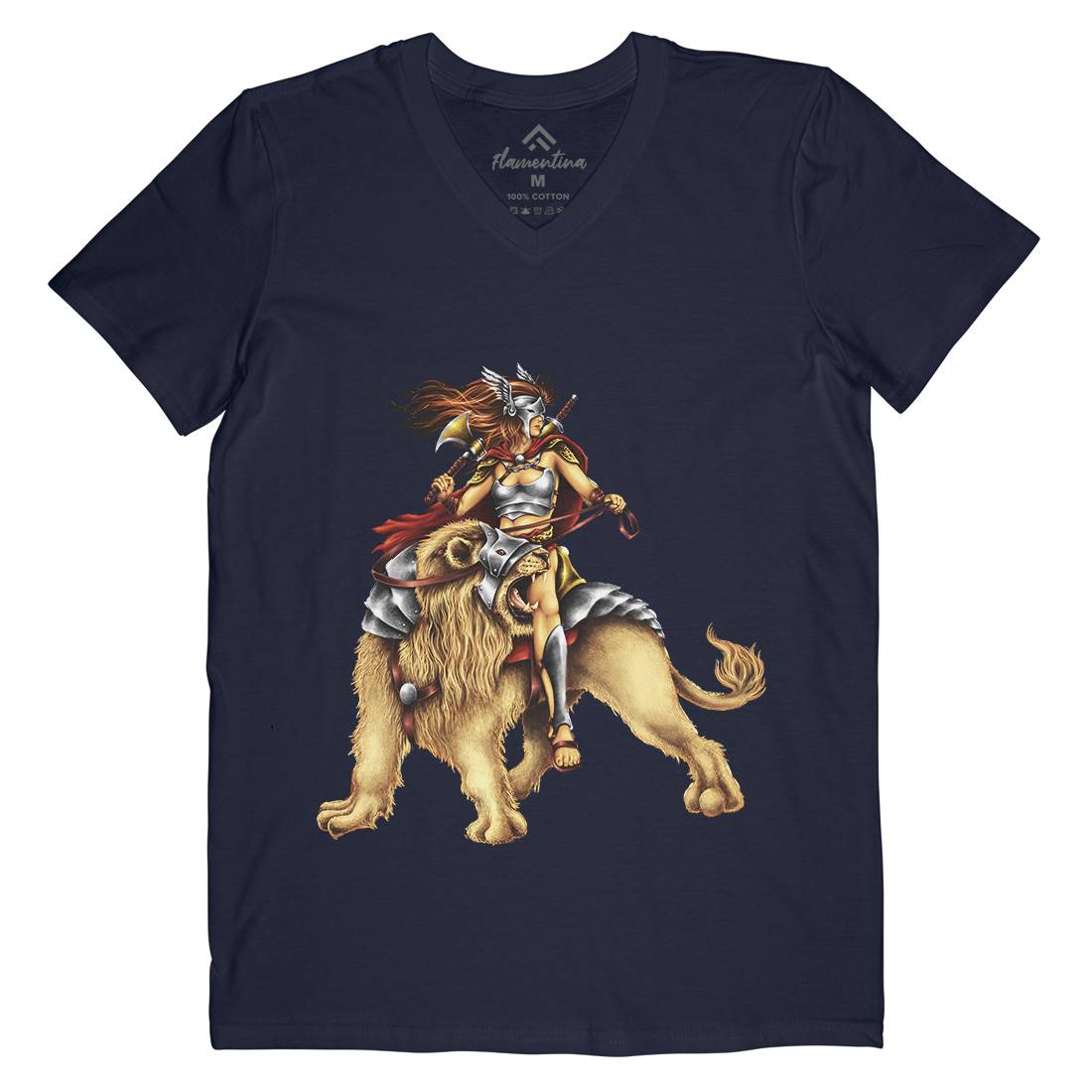 Lion Rider Mens V-Neck T-Shirt Warriors A483