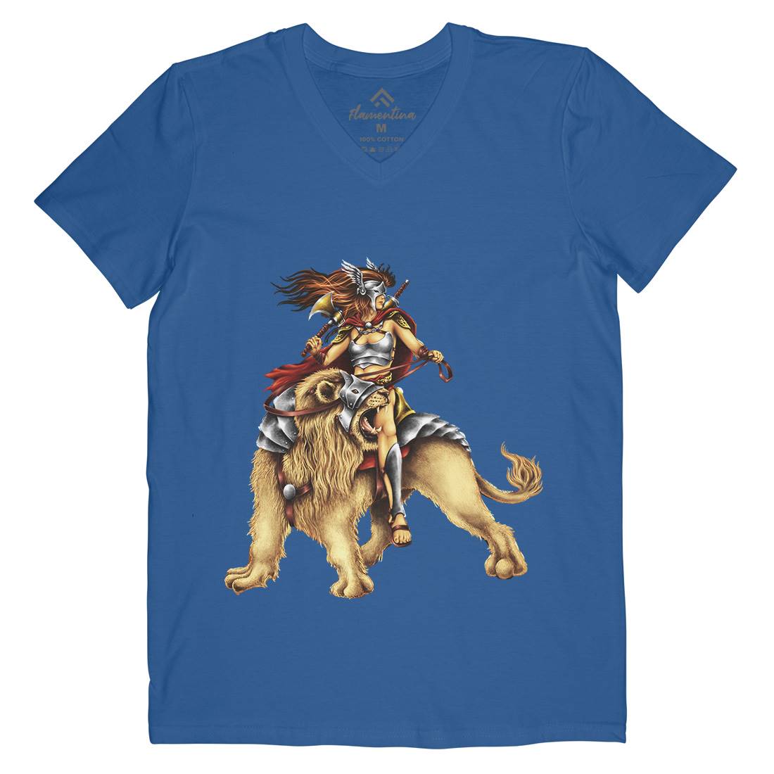 Lion Rider Mens V-Neck T-Shirt Warriors A483