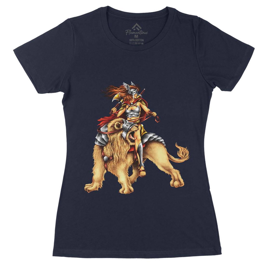 Lion Rider Womens Organic Crew Neck T-Shirt Warriors A483