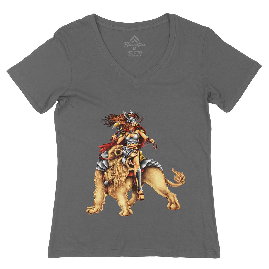 Lion Rider Womens Organic V-Neck T-Shirt Warriors A483